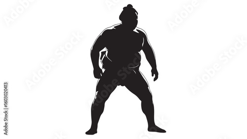 Sumo Wrestler Silhouette, Black and White Vector Illustration