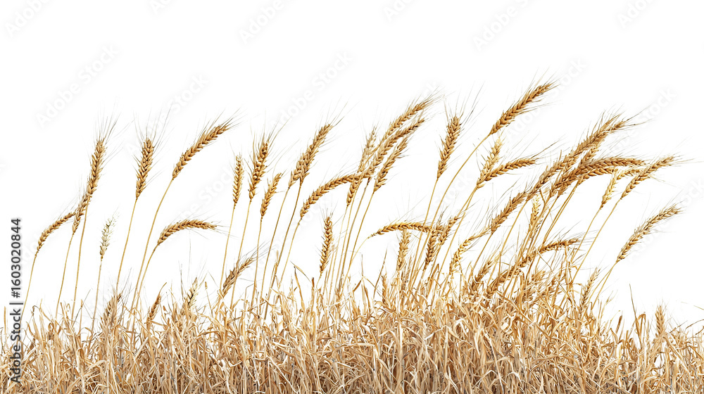 Fototapeta premium A beautiful summer agriculture landscape featuring a golden wheat field and ripe grain, symbolizing nature's abundant harvest and rural growth on transparent background. PNG