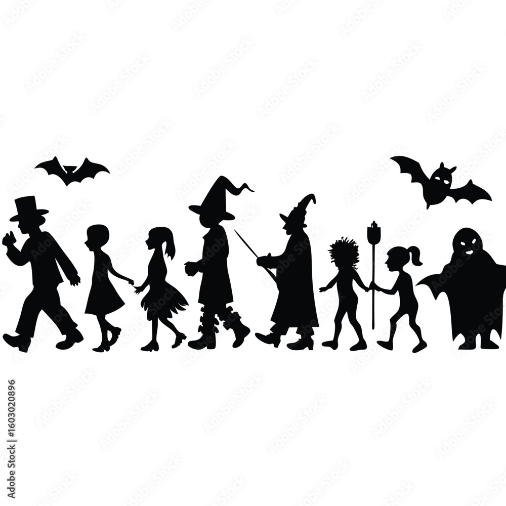 Obraz premium Halloween Costume Parade Silhouette Vector