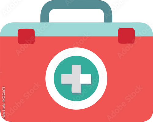 Colorful First Aid Kit Illustration with Medical Cross Symbol and Handle
