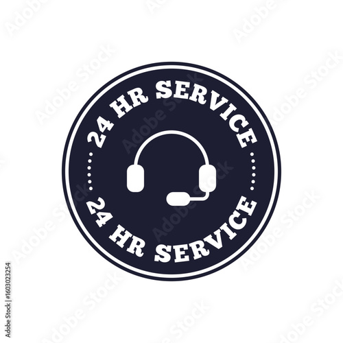24 Hour Service Badge with Headset Icon in Round Emblem Layout