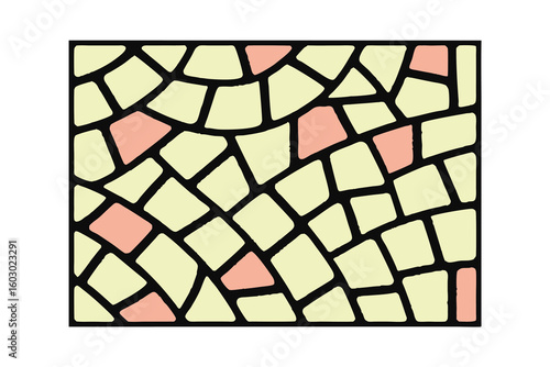 Abstract mosaic pattern with irregular shapes in yellow pink vector