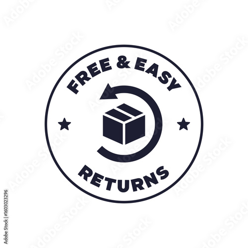 Free Return Badge with Box Icon Simple Circular Ecommerce Guarantee Design
