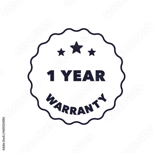 1 Year Warranty Badge with Stars in Clean Emblem Style