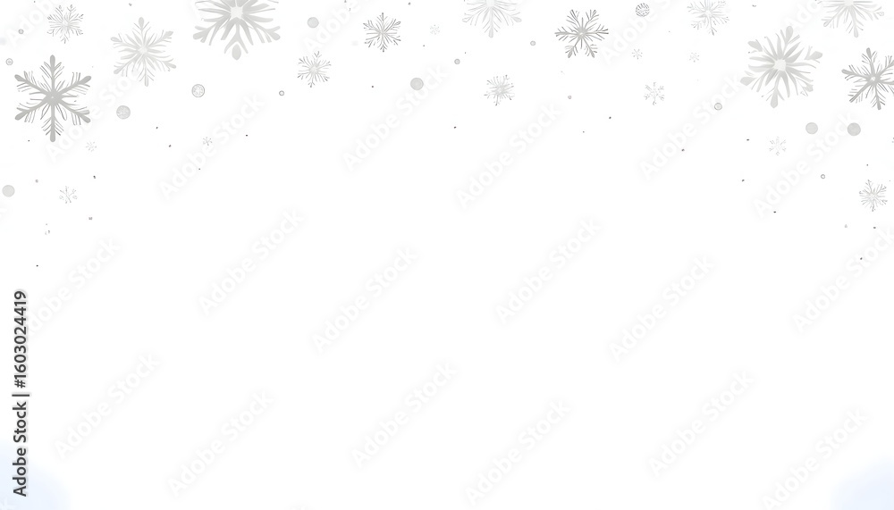 Delicate silver snowflakes falling from above on a clean white background Delicate silver snowflakes falling from above on a clean white background