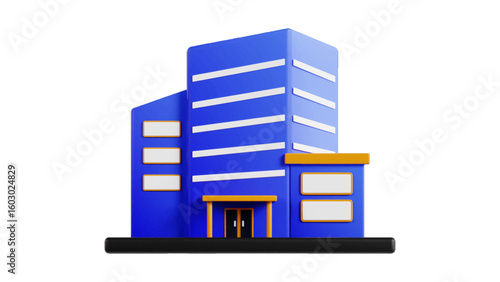 Modern blue office building 3D render for corporate designs, real estate marketing, or property investment promotions with a clean and professional look
