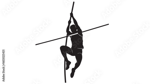 Black and White Silhouette of Pole Vaulter, Vector Illustration