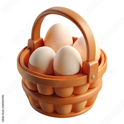 Basket Full of Eggs Illustration Rendered in 3D with a Transparent Background for Easy Use