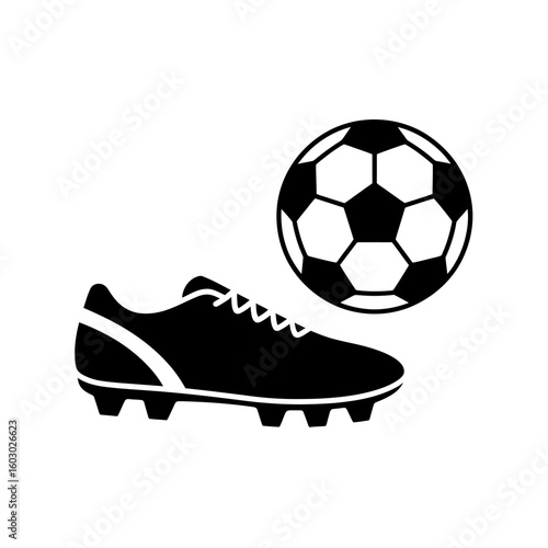 Black and white icon of soccer ball and cleat
