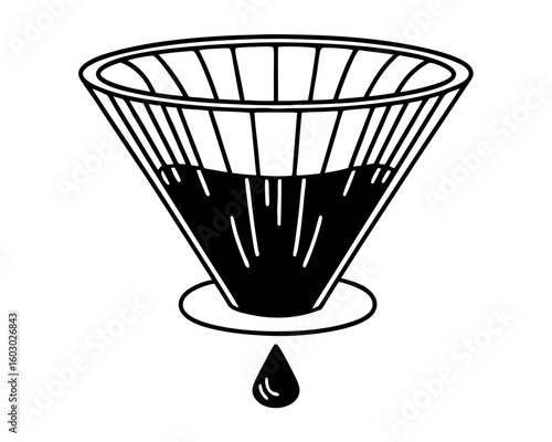 Pour over coffee dripper with coffee drops silhouette
