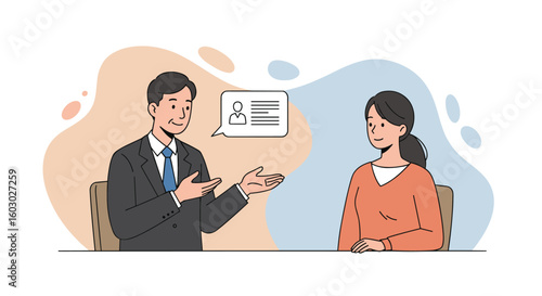 Business conversation, interview setting with office attire and profes