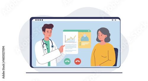 Online healthcare consultation with doctor and patient via video call