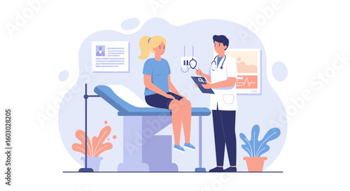 Healthcare consultation scene with doctor and patient in medical offic