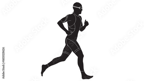 Silhouette of a Triathlete Running, Vector Illustration