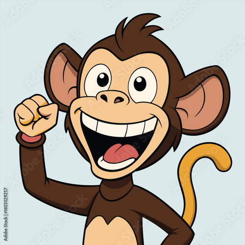 Cheerful Cartoon Monkey Mascot Vector Art Happy Smiling And Cheering