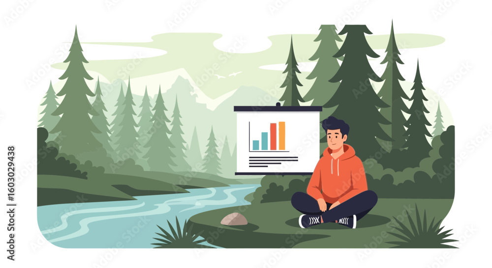 Obraz premium Analyzing Data Amidst Nature A Peaceful Office For Data Visualization