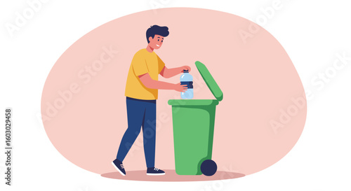 Eco-friendly recycling concept with person disposing plastic bottle in