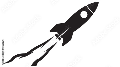 Black Rocket Ship Launching, Vector Illustration, Space Travel Design Element
