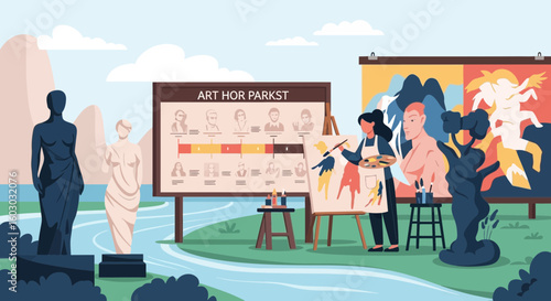 Artistic Endeavors In A Picturesque Park Setting With Creative Exhibits