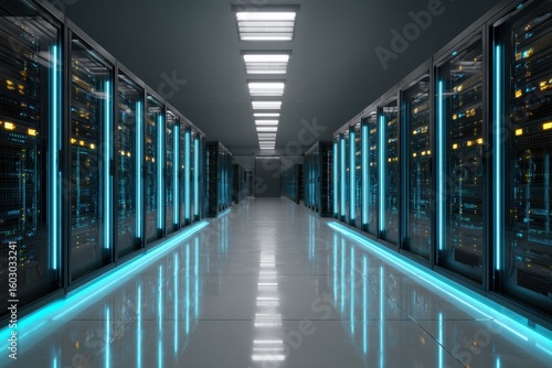 digital network  indicator lights  mathematical formulas  server cabinets  grid lines  analytics  overhead trays  blue lighting  abstract  facility  blue  data flow  network switches  status lights  i