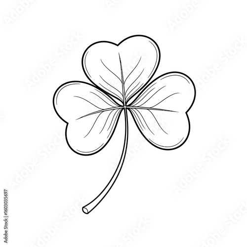 A simple outline of a three leaf clover on a white background drawing