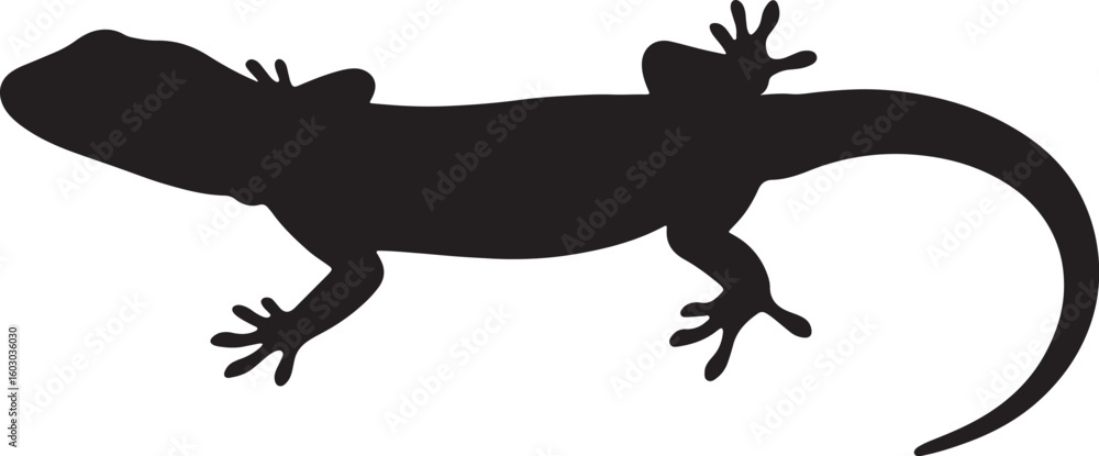 Obraz premium Dark lizard silhouette on white background, perfect for reptile graphics and wildlife designs