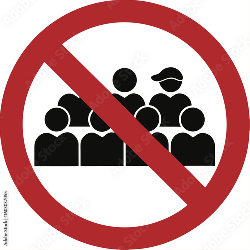 Red Sign Avoid Crowd. Vector Icon. Safety Measures, Infectious Disease Prevention. Coronavirus Protection. Avoid Crowded Places. Medical Concept

