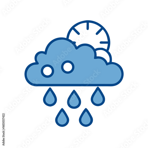 Cloud with rain and sun icon in flat illustration style  
