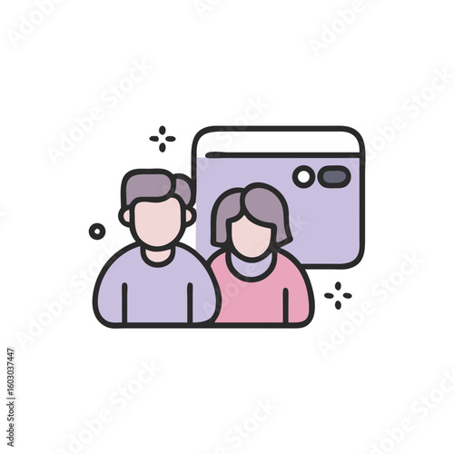 Young couple standing together with a digital interface in background  