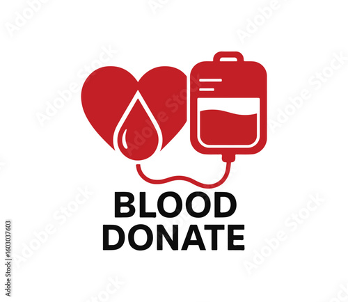 Blood Donation Vector Icon – Heart, Blood Drop, and Bag Illustration