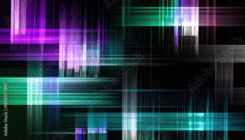 Abstract Composition of Horizontal and Vertical Lines with Purple  Green  and White Hues