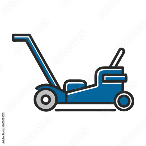 Lawn mower illustration in blue color  