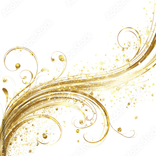 Gold swirling decorative flourish on a black background