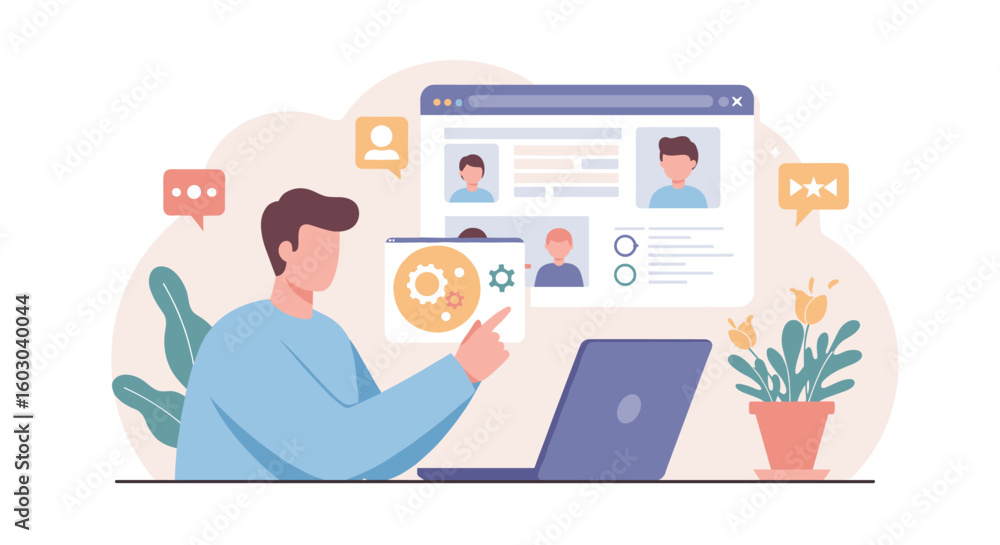 Fototapeta premium Flat design concept of online profile management with user interface e