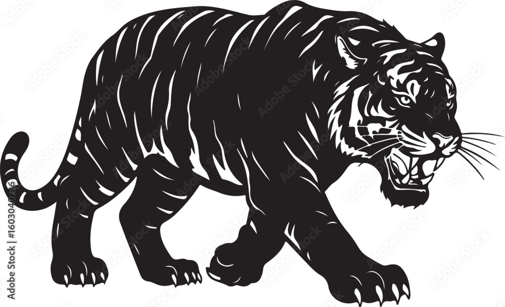 Fototapeta premium Fierce Roaring Tiger Silhouette Design for Power, Strength, and Wildlife Concepts