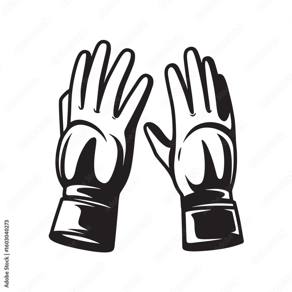 Obraz premium Bold black and white illustration of open hands showing a stylized vintage art design representing unity and gestures on a white background.