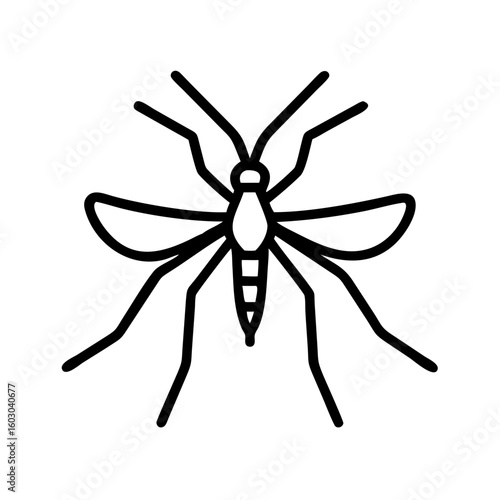Minimalist black outline vector icon of a mosquito, symbolizing insects, nature, and outdoor environment. Isolated on a transparent background