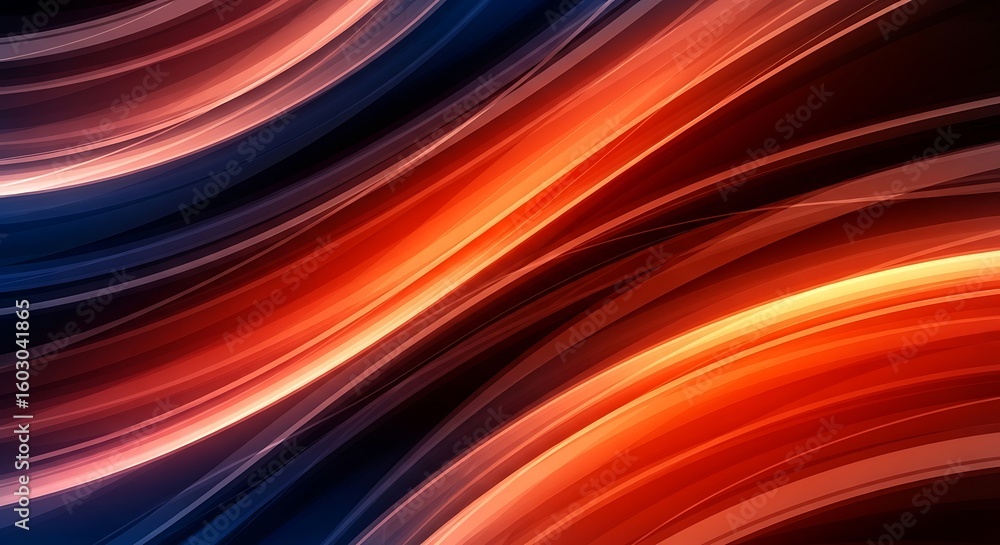 Naklejka premium Abstract Glowing Waves with Dynamic Red, Orange, and Blue Streaks on a Dark Background