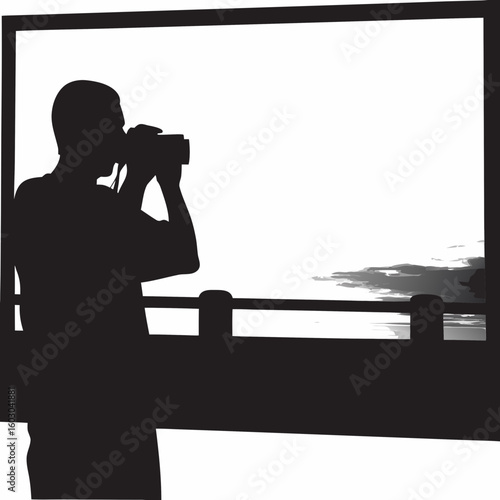 Photographer taking pictures of landscape silhouette transparent vector