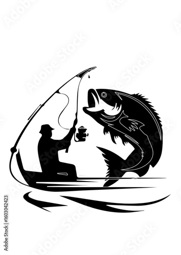 Silhouette of a Fisherman Catching a Big Fish
