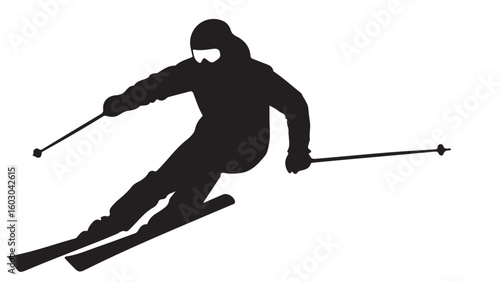 Black silhouette of a skier, vector illustration. Winter sports design element.