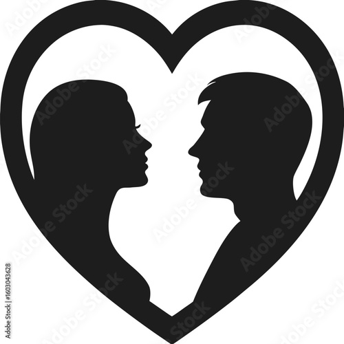 Silhouettes of a couple facing each other inside a heart shape