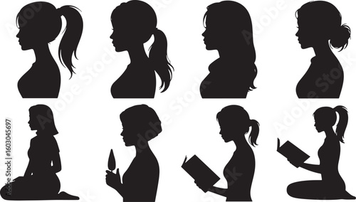 Female Silhouettes Collection Isolated on Transparent Background Vector Illustration