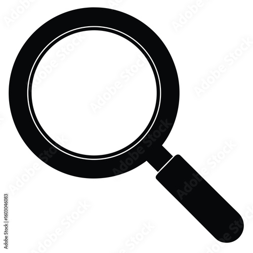 Black Magnifying Glass Illustration Search, Examination, Discovery, and Investigation Icon on White