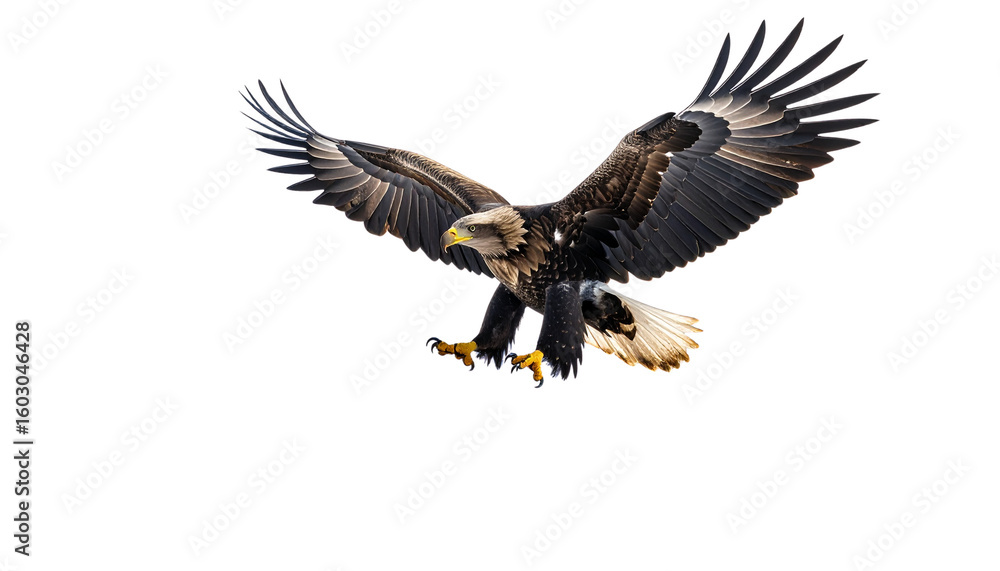 Obraz premium Eagle landing on rocky peak wildlife capture isolated on white background