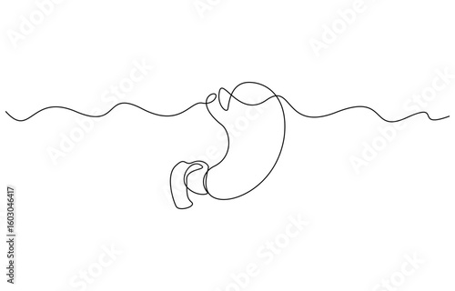 Human stomach, drawn with continuous line art, illustration of stomachache concept. Editable outline
