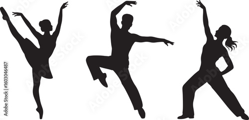 Dancing Silhouettes Set on Transparent Background Ballet, Modern Dance, Contemporary Art