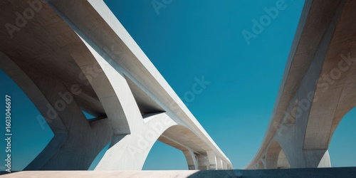 Architectural Concrete Bridge with Geometric Design Under Clear Blue Sky