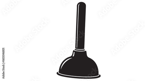 Black and white vector illustration of a plunger, plumbing tool silhouette