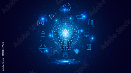 Electric or creative light bulb. Global internet connection concept for business. advanced digital technology	